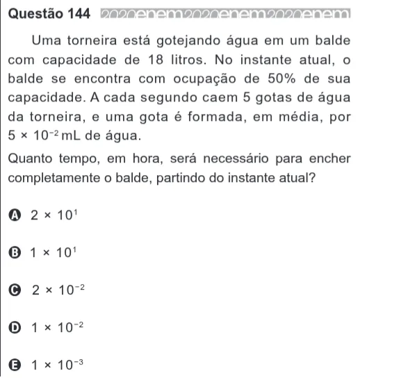 Imagem da questão 144 do ENEM 2020 (Matemática)