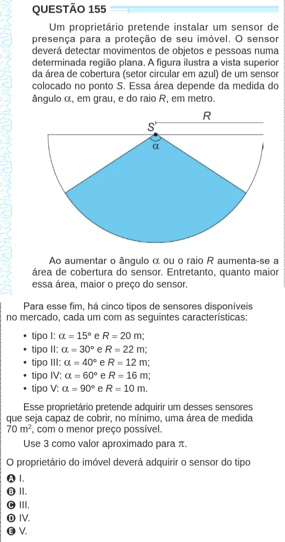 Imagem da questão 155 do ENEM 2024 (Matemática)