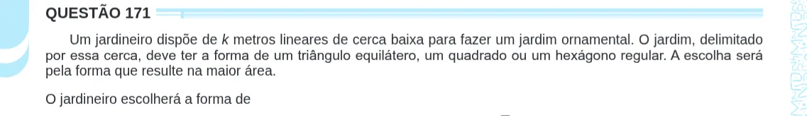 Imagem da questão 171 do ENEM 2024 (Matemática)