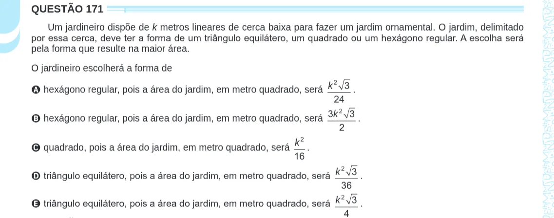 Imagem da questão 171 do ENEM 2024 (Matemática)