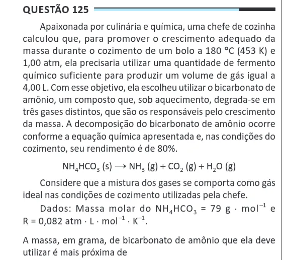 Imagem da questão 125 do ENEM 2025 (Ciências da Natureza)