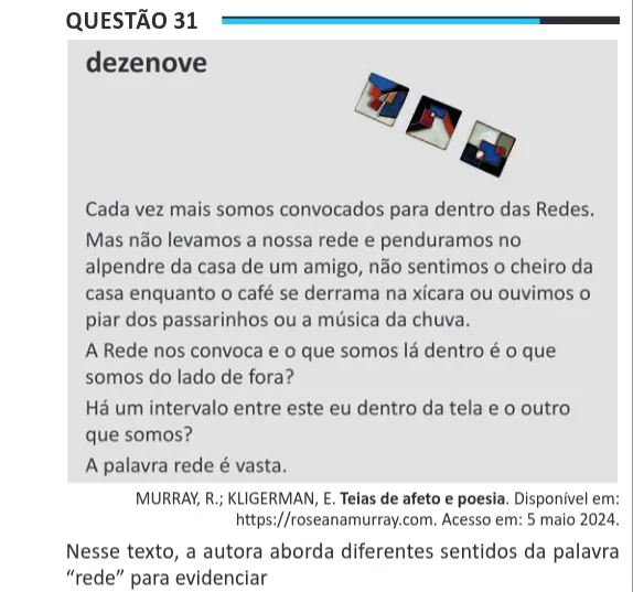 Imagem da questão 31 do ENEM 2025 (Linguagens)